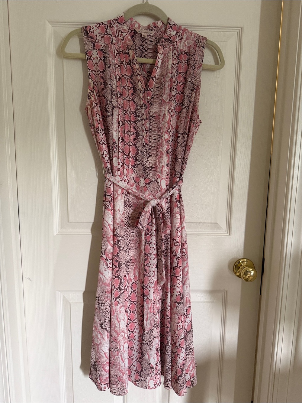Nanette Lepore Pink Snake-Print Sleeveless Midi Dress with Tie Waist